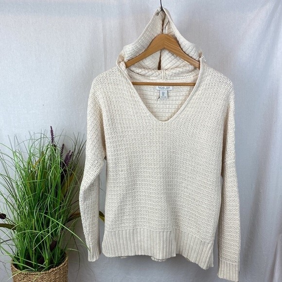 Rachel Zoe Ivory Woven Knit Long Sleeve Hoodie Sweater S - Picture 1 of 5